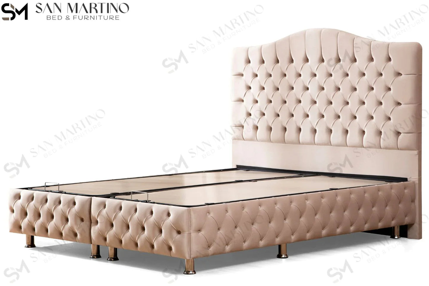 Lit double coffre en Velours – PARIS BEIGE