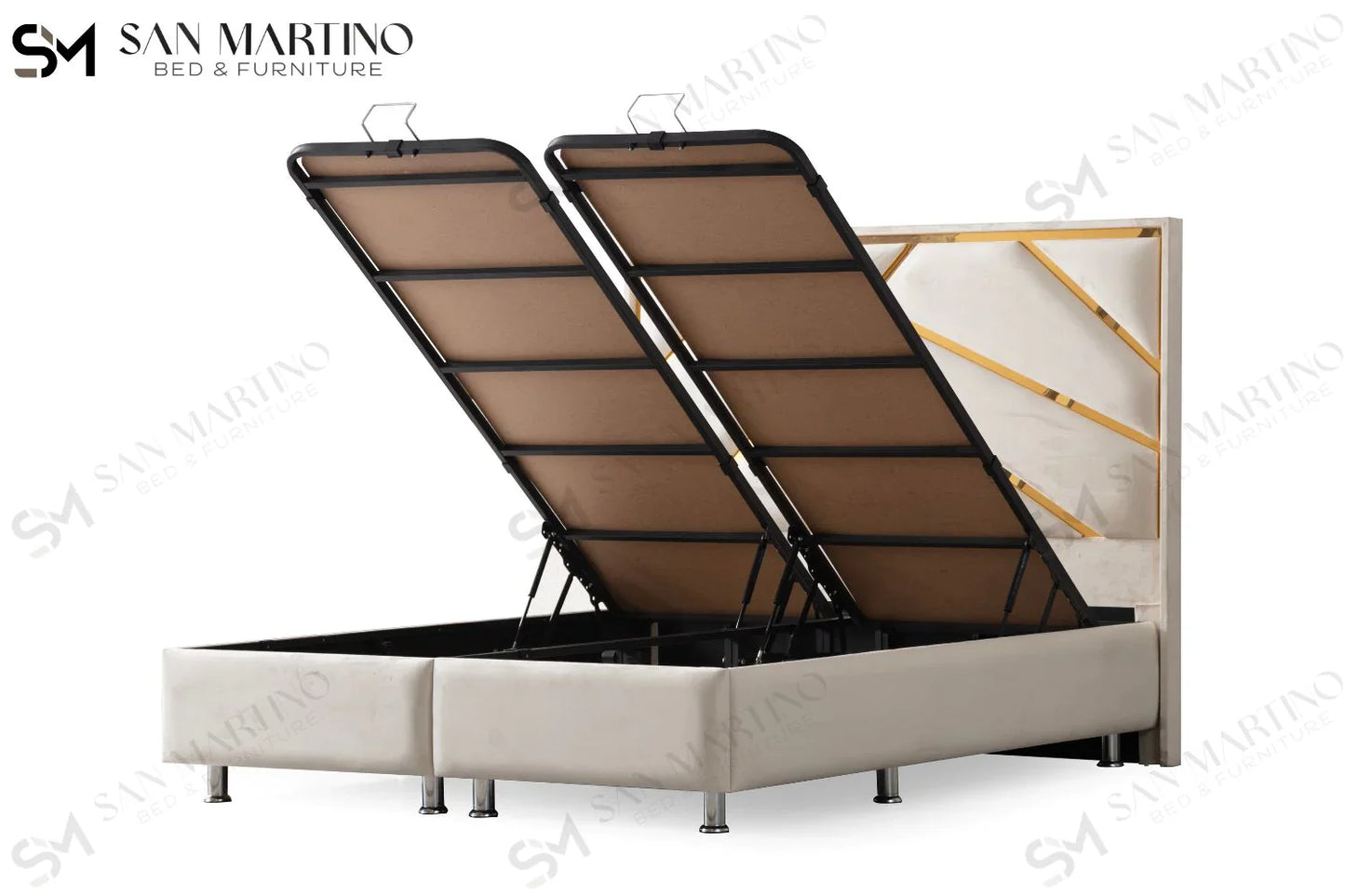 Lit double coffre en Velours – PARMA BLANC CASSÉ