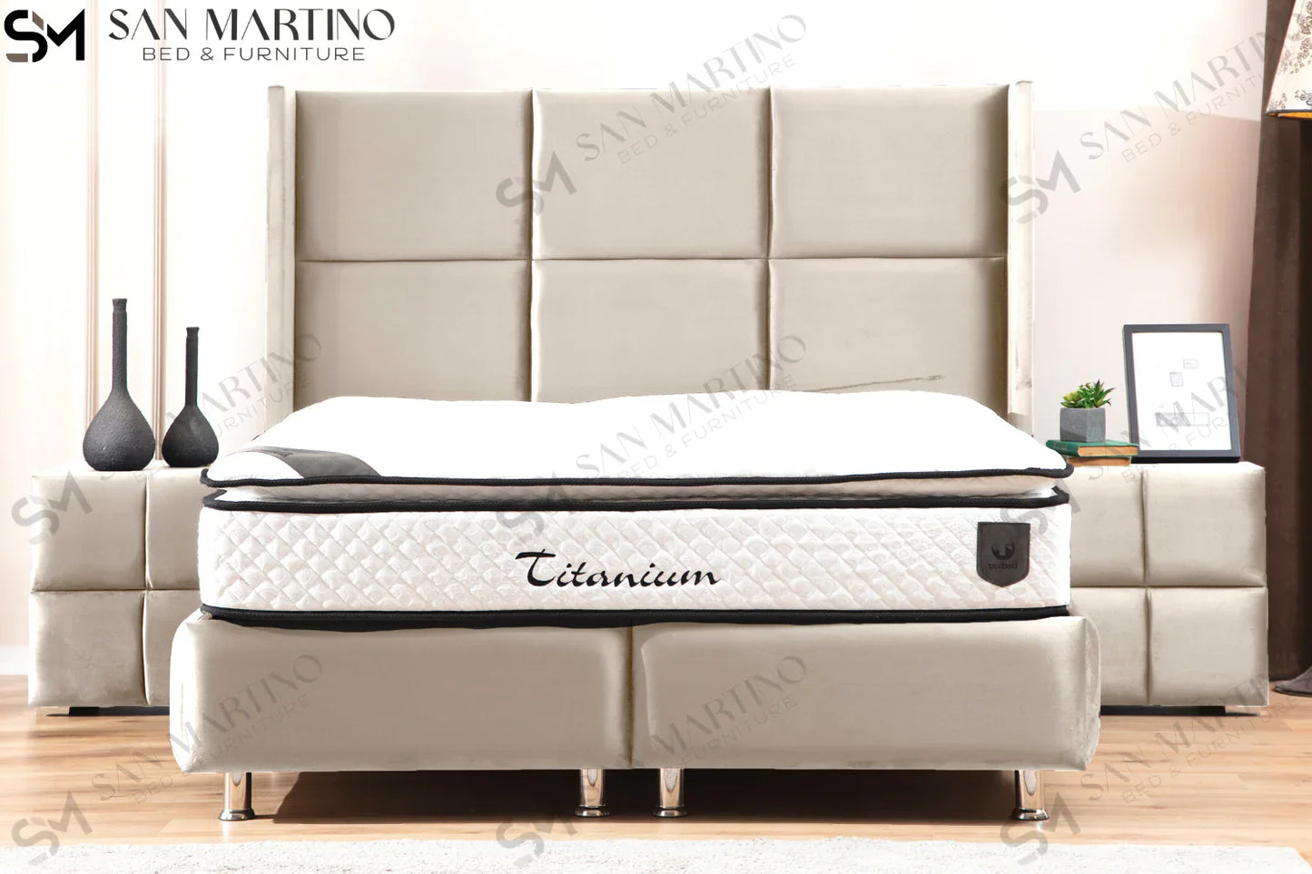 Lit double coffre en Velours – RIO BEIGE