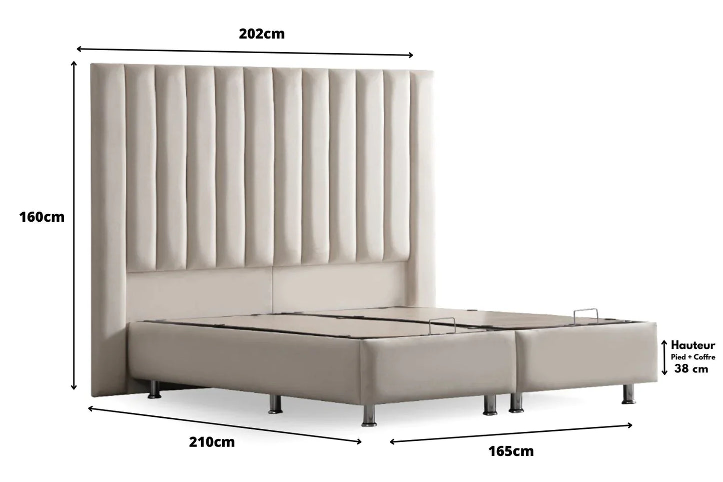 Lit double coffre en Velours – ATHENA BLANC CASSÉ