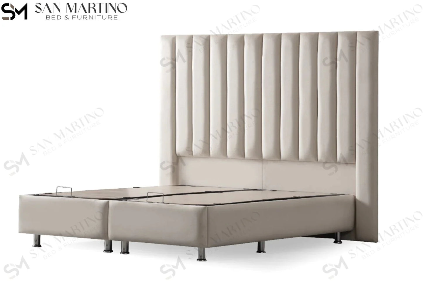 Lit double coffre en Velours – ATHENA BLANC CASSÉ