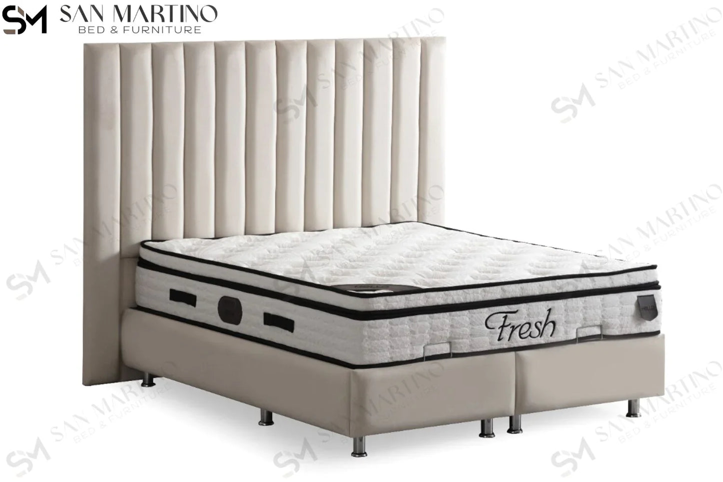 Lit double coffre en Velours – ATHENA BLANC CASSÉ