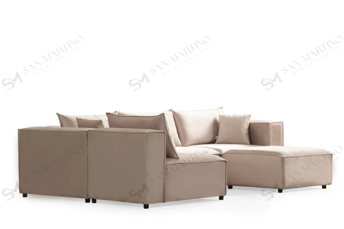 Canapé Modulable Elégance Velours Beige 4+1 Pouf