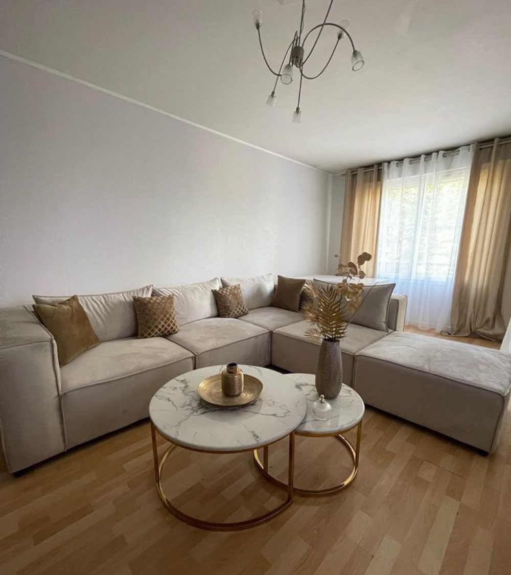 Canapé Modulable Elégance Velours Beige 4+1 Pouf