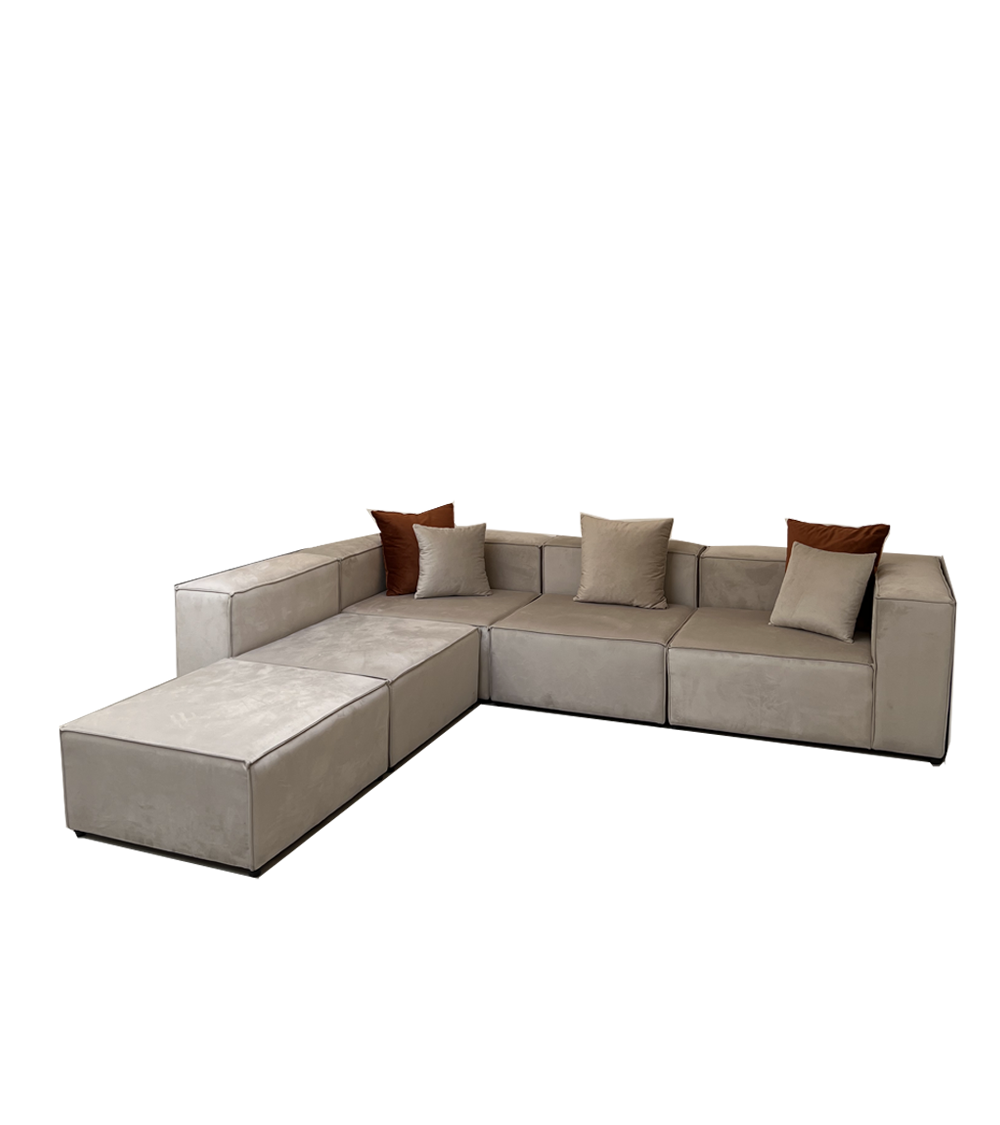Canapé Modulable Elégance Velours Beige 4+1 Pouf